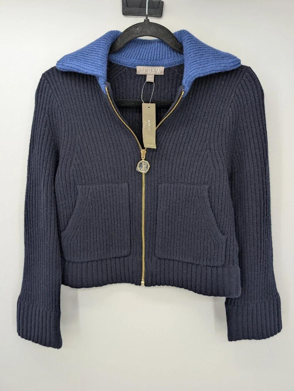 J Crew Colorblock collared full-zip sweater in wool CR149 Size XXS NWT Merino - Picture 6 of 13